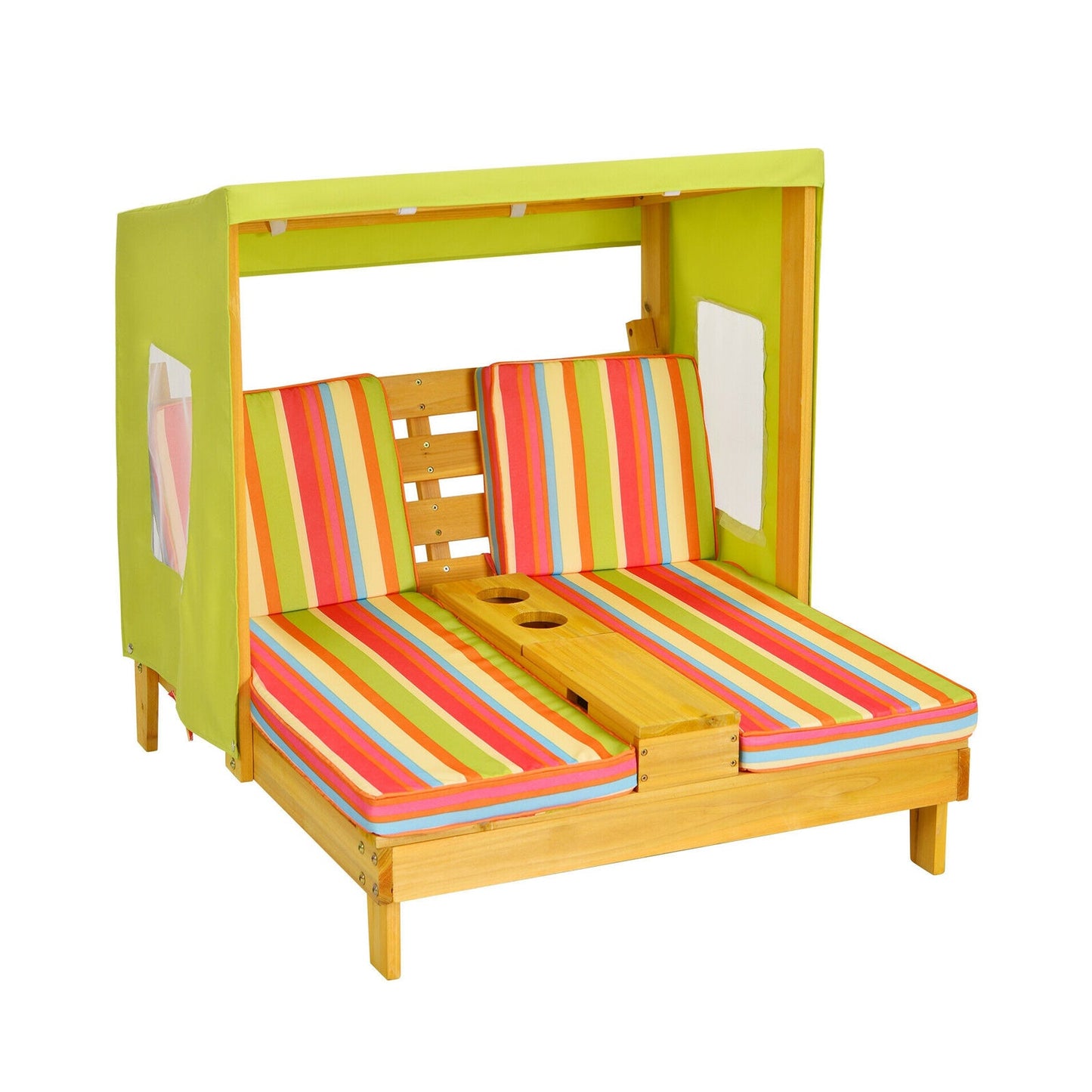 Kids Patio Lounge Chair with Cup Holders and Awning - Multicolor