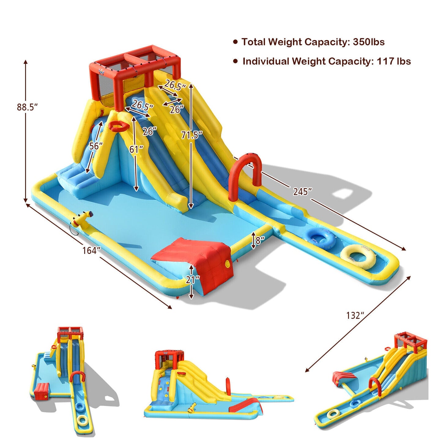 Parque Acuático Inflable de Doble Tobogán con Soplador de Aire