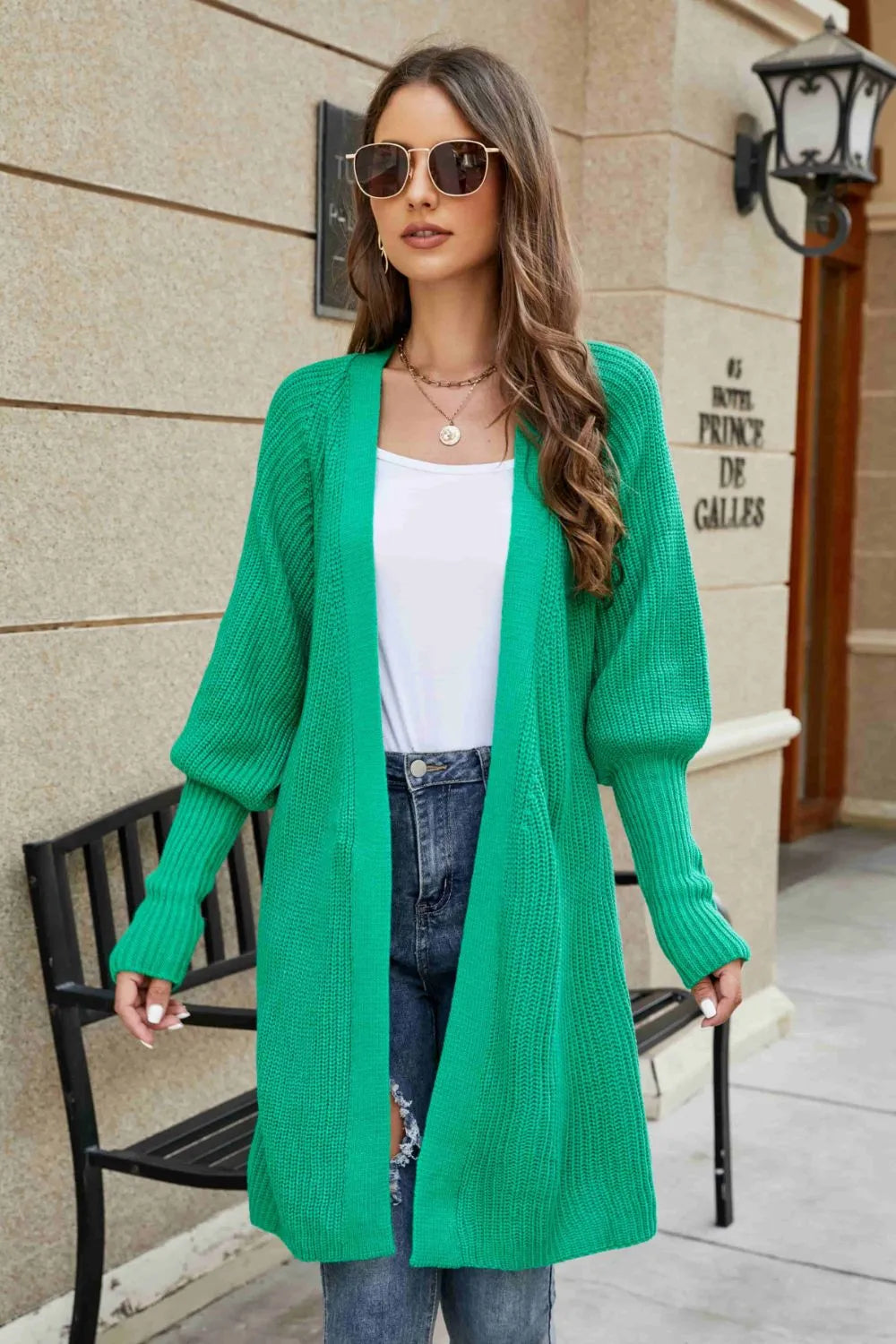 Open Front Lantern Sleeve Cardigan - Korvel