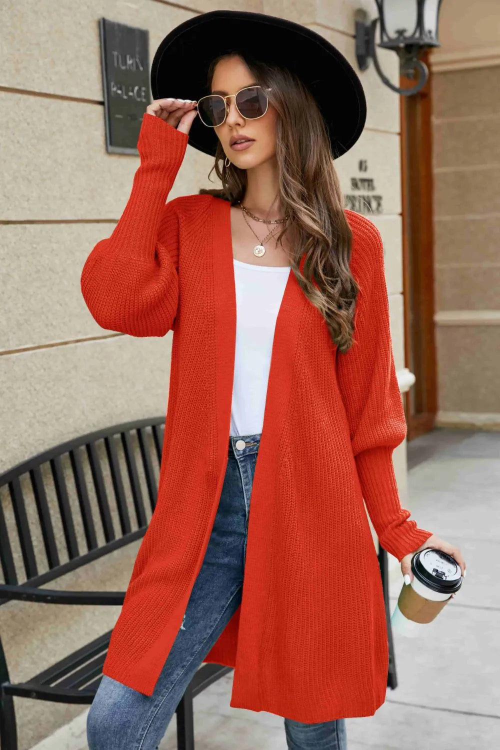 Open Front Lantern Sleeve Cardigan - Korvel