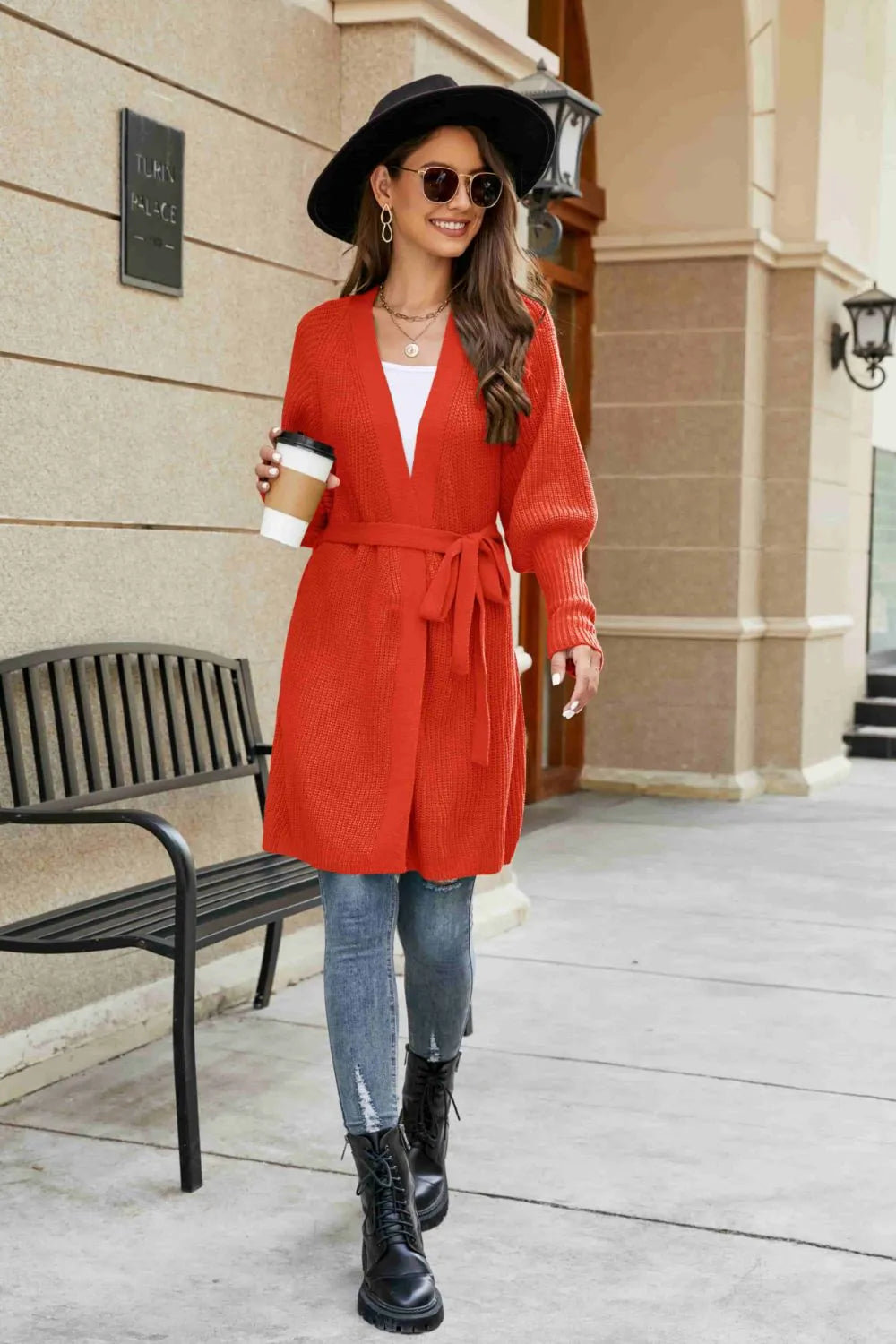 Open Front Lantern Sleeve Cardigan - Korvel
