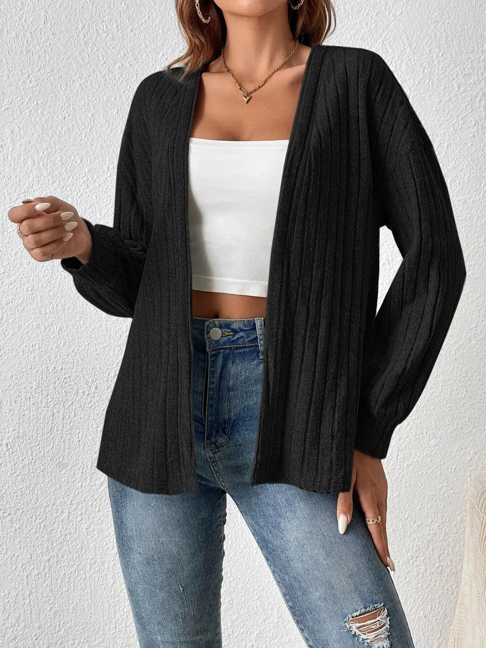 Open Front Long Sleeve Cardigan - Korvel