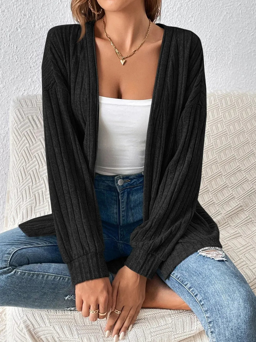 Open Front Long Sleeve Cardigan - Korvel