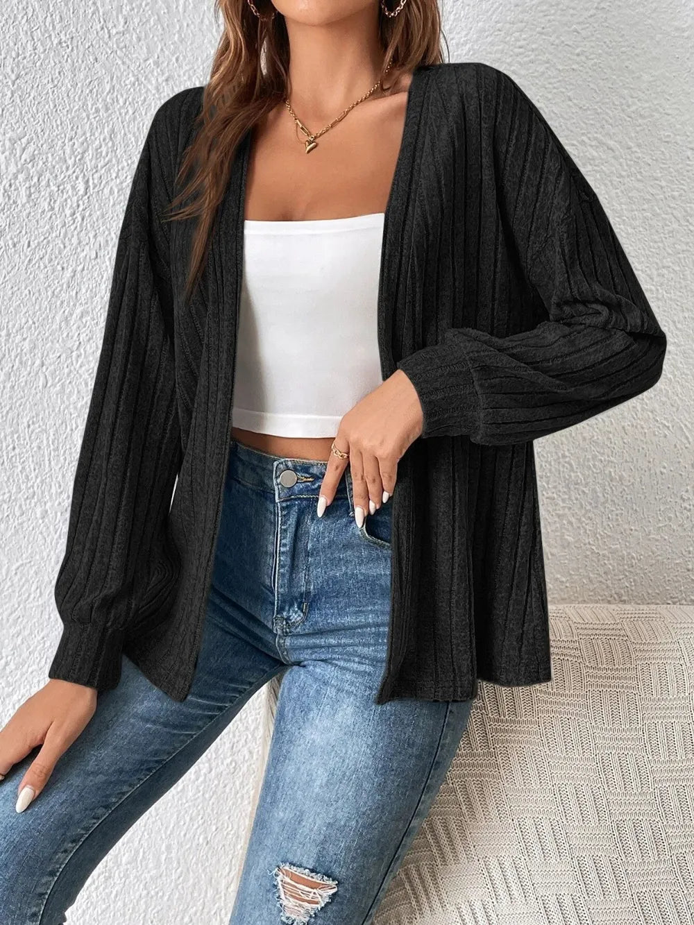 Open Front Long Sleeve Cardigan - Korvel