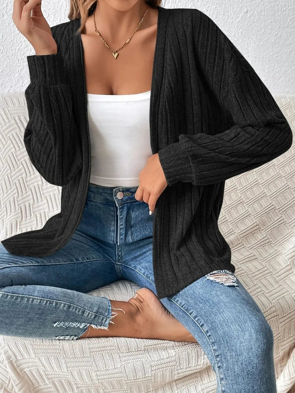 Open Front Long Sleeve Cardigan - Korvel