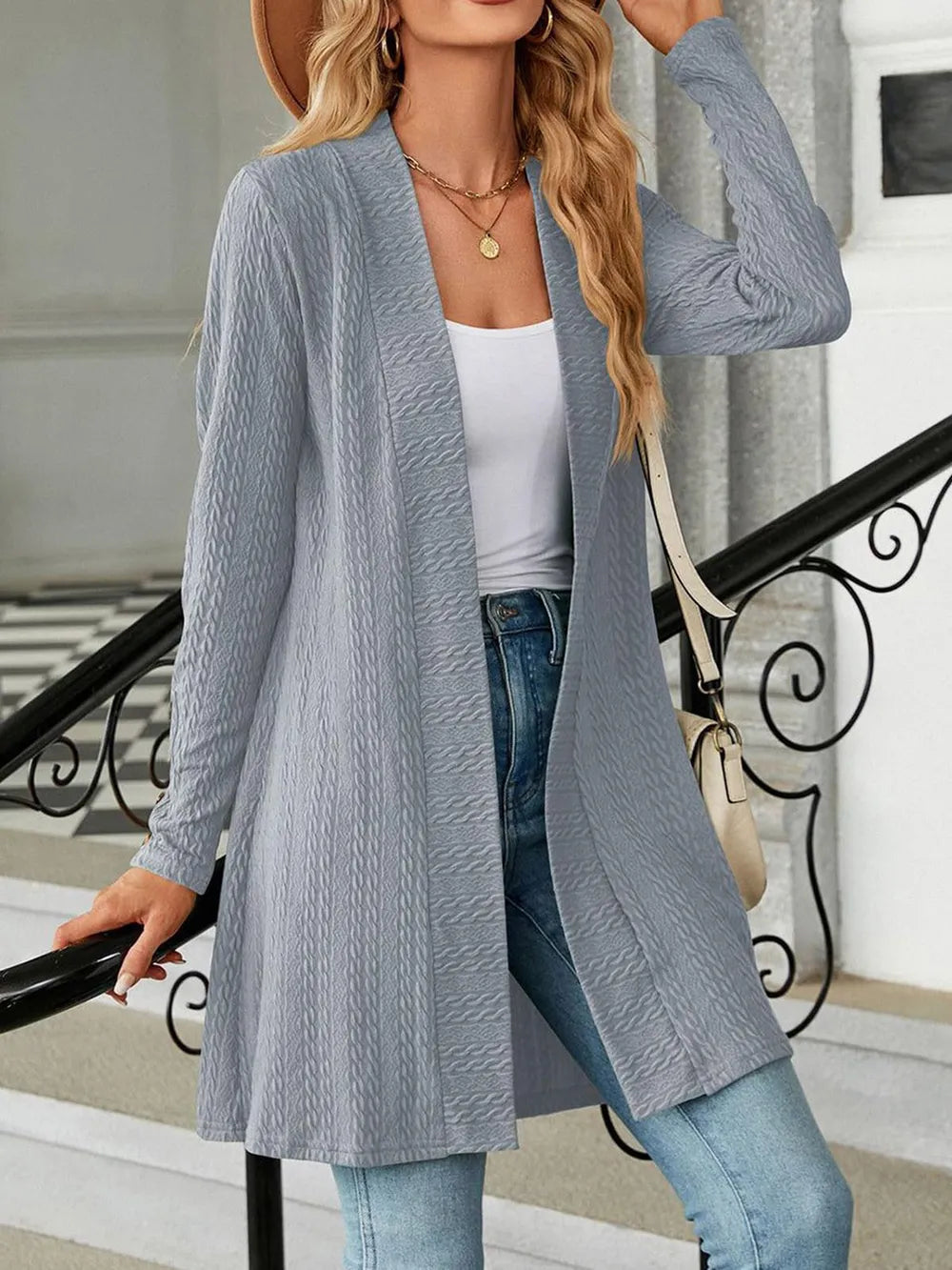Open Front Long Sleeve Cardigan - Korvel