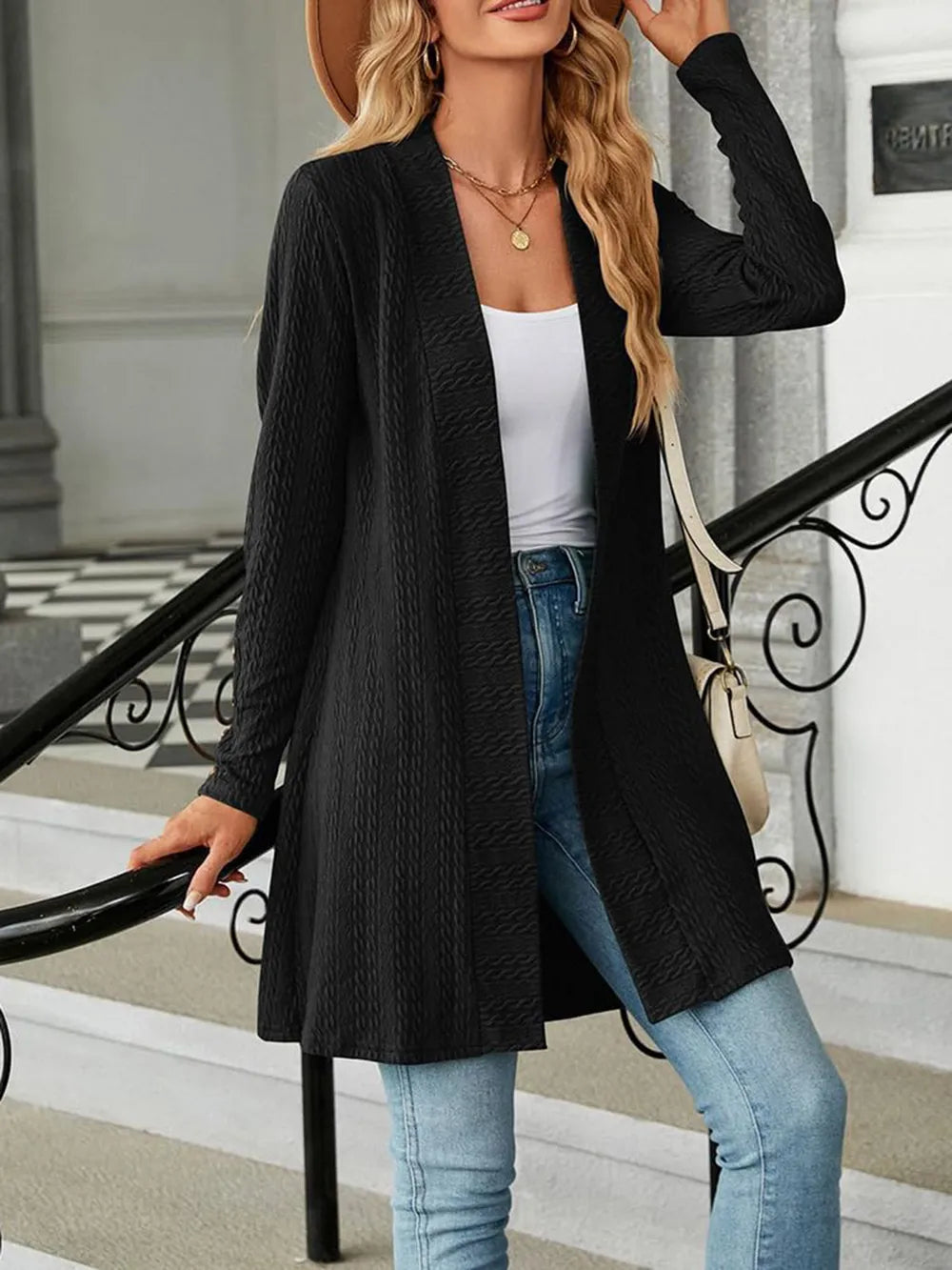 Open Front Long Sleeve Cardigan - Korvel