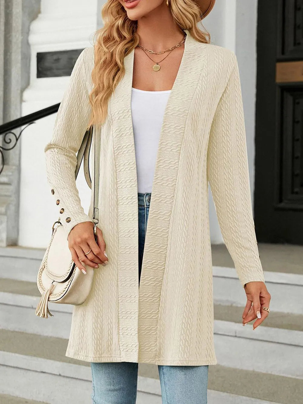 Open Front Long Sleeve Cardigan - Korvel