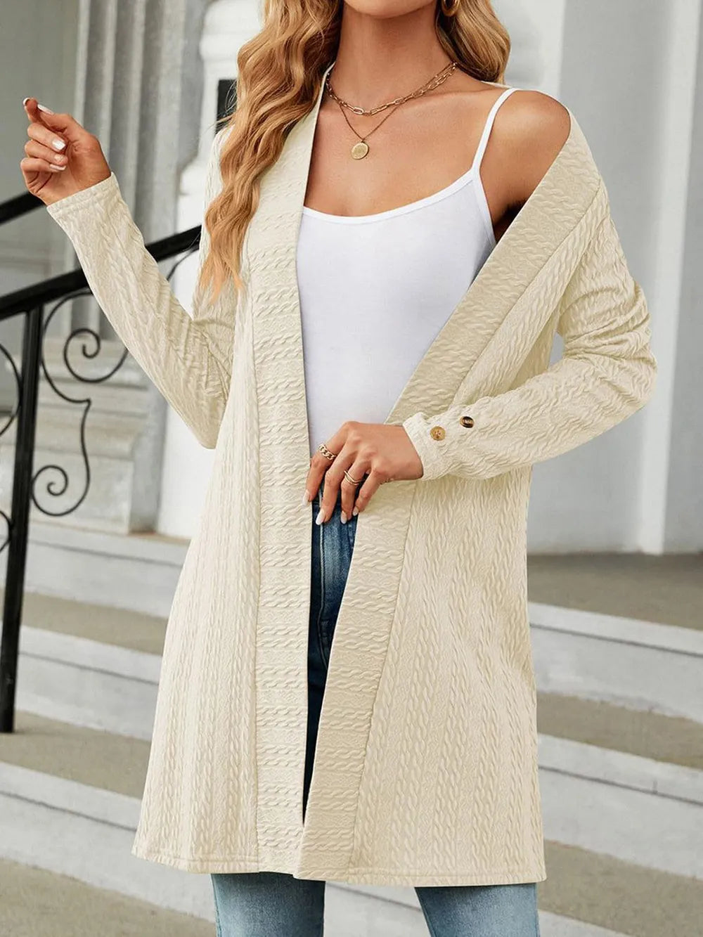 Open Front Long Sleeve Cardigan - Korvel