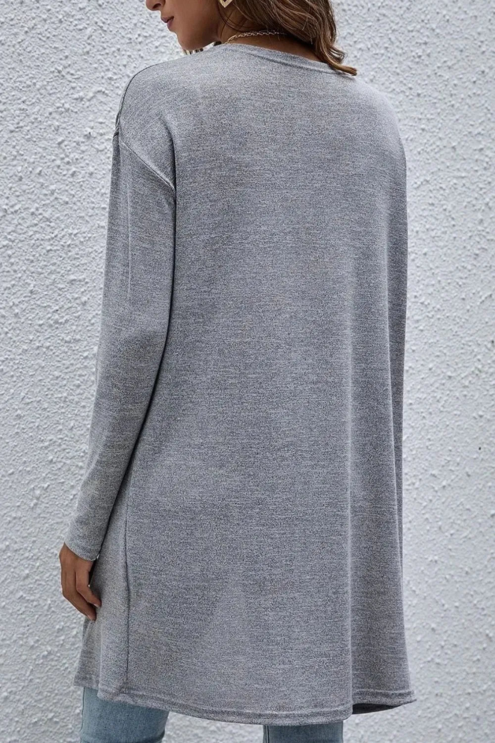 Cardigan long à manches longues ouvert premium en gris