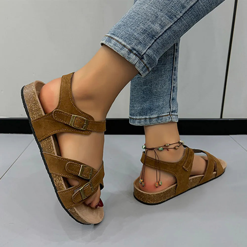 Open Toe Flat Buckle Sandals - Korvel