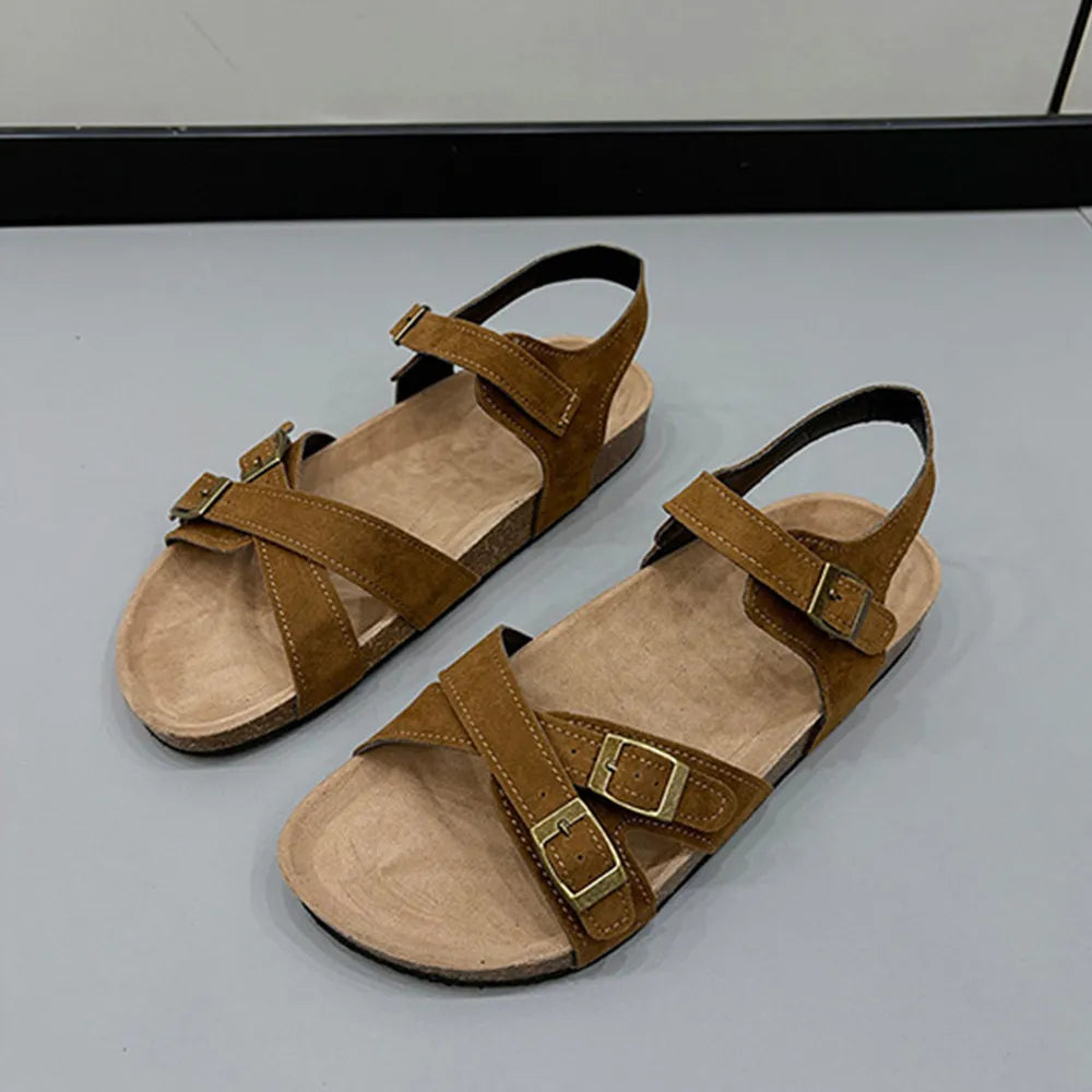 Open Toe Flat Buckle Sandals - Korvel