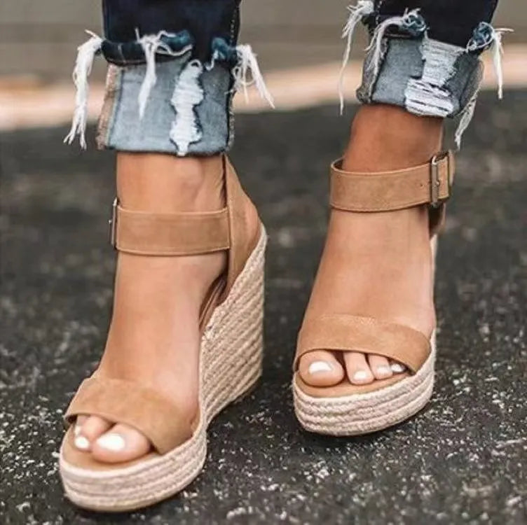 Open Toe High Heel Wedge Sandals - Korvel