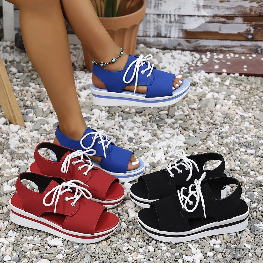 Sandalias de Plataforma con Cordones y Punta Abierta