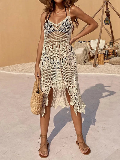 Openwork Scoop Neck Spaghetti Strap Cover-Up Dress - Korvel
