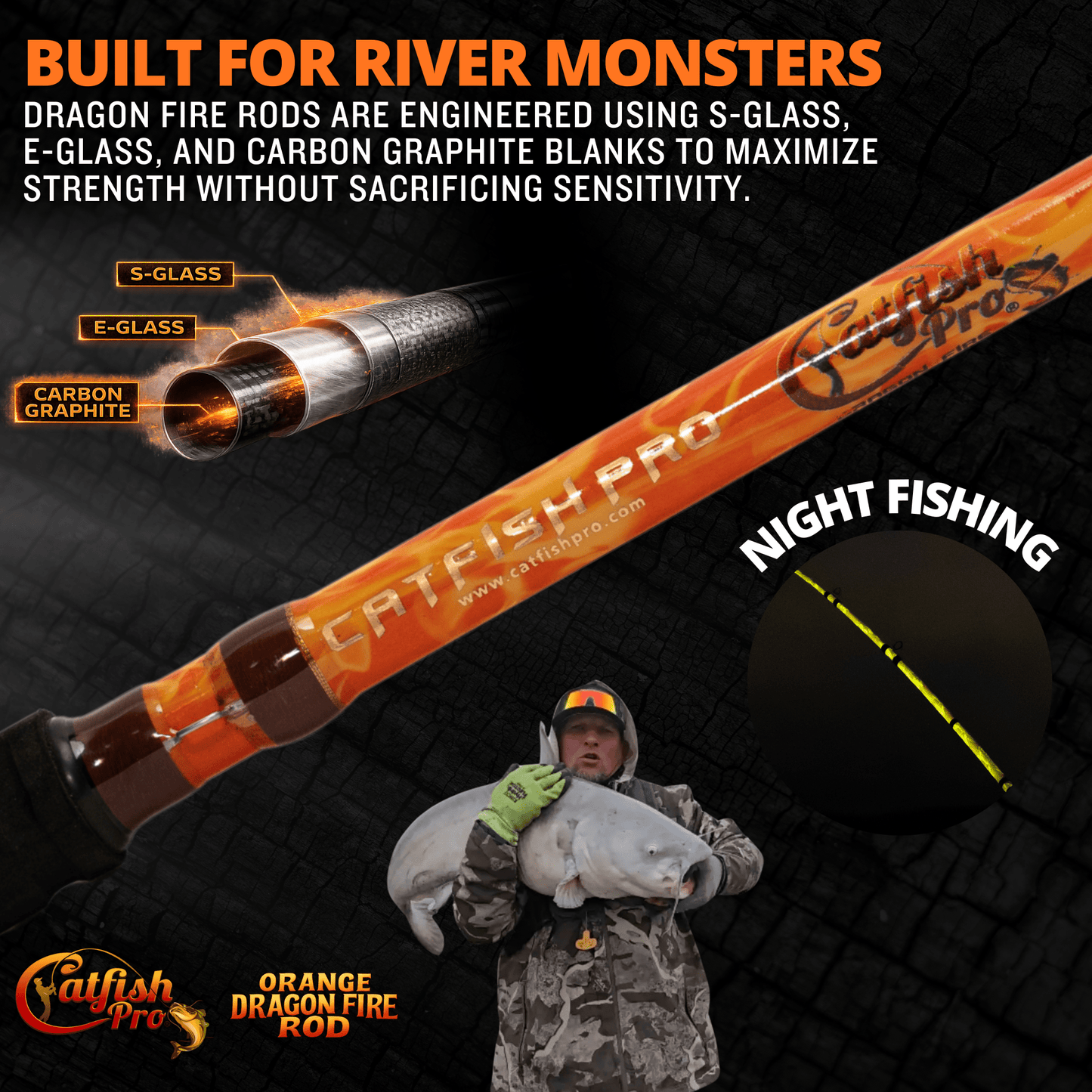 Canne à pêche Glow-in-the-Dark Orange Dragon Fire Catfish