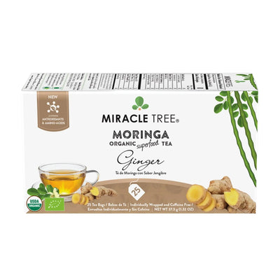 Té Orgánico de Moringa con Jengibre - 25 Bolsitas de Té Envueltas