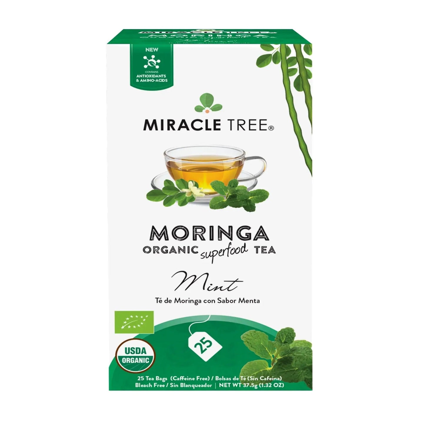 Organic Moringa Tea with Mint - 25 Wrapped Tea Bags