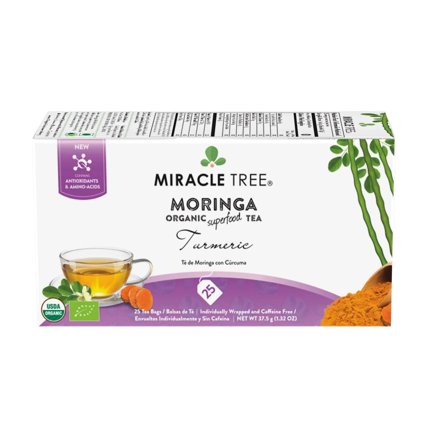 Thé biologique de Moringa et Curcuma - 25 sachets de thé emballés