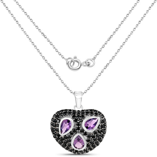 3.19 Carat Genuine Amethyst and Black Spinel Pendant in Sterling Silver