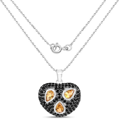 3.19 Carat Genuine Citrine & Black Spinel Pendant in Sterling Silver