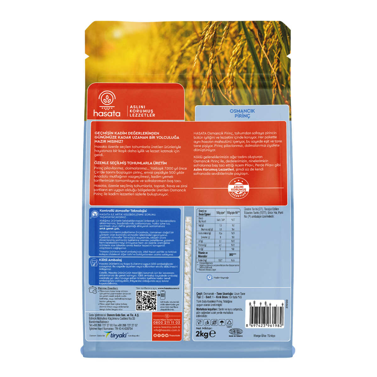 Arroz Hasata Osmancık 2 kg (70,5 oz) – Arroz turco premium de grano medio