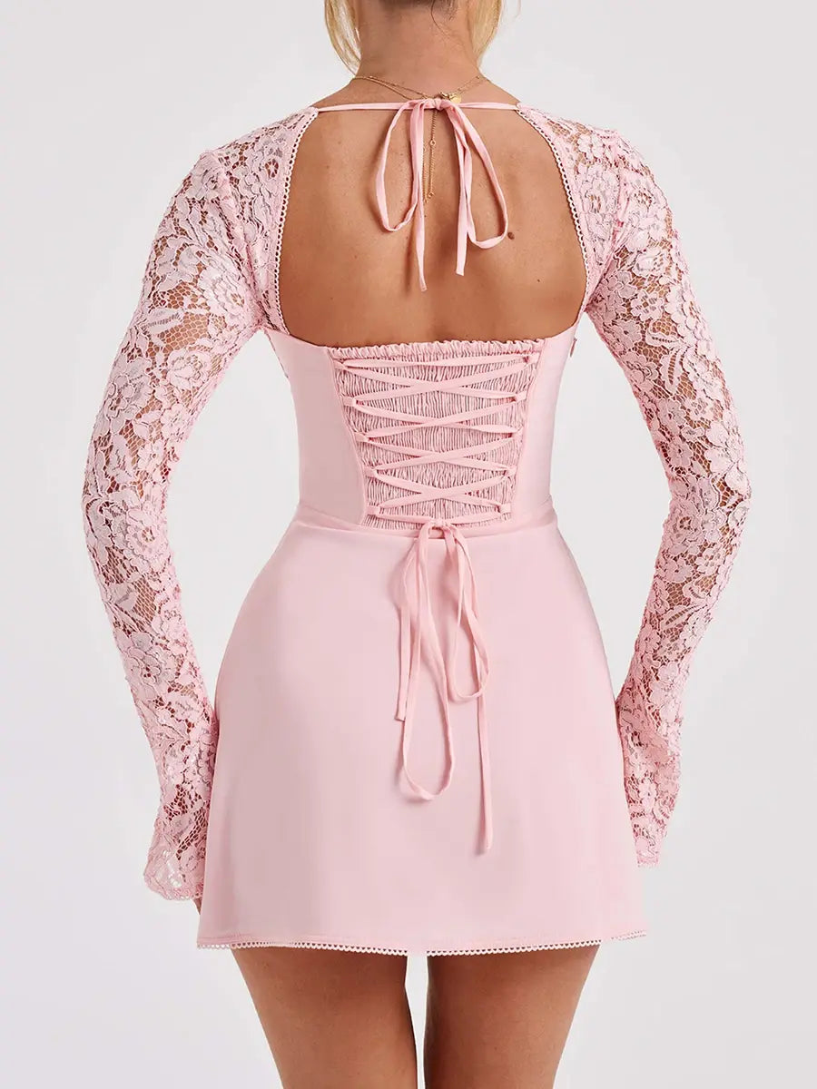 Vestido de Fiesta de Encaje Rosa de Lujo Elegante para Mujeres