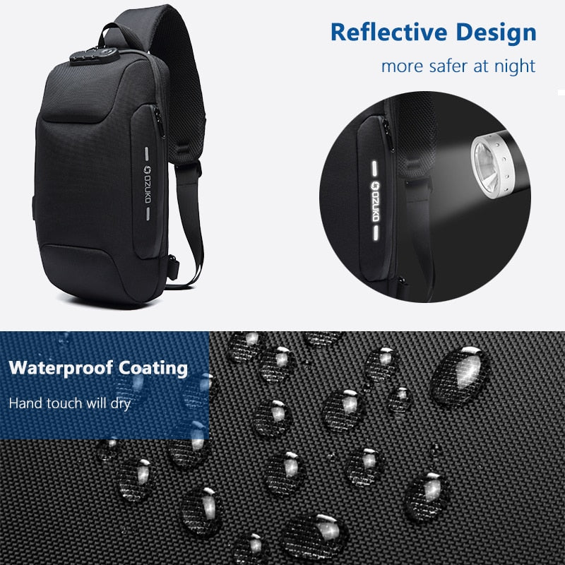 OZUKO Multifunction Crossbody Bag for Men Anti-theft Shoulder Messenger Bags Male Waterproof Short Trip Chest Bag Pack - Korvel