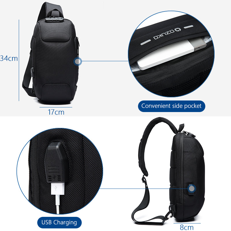 OZUKO Multifunction Crossbody Bag for Men Anti-theft Shoulder Messenger Bags Male Waterproof Short Trip Chest Bag Pack - Korvel