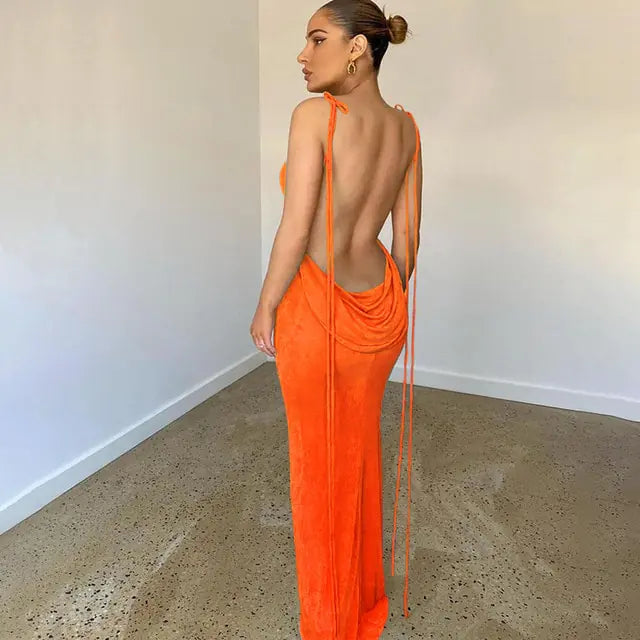 Vestido Largo de Tirantes Finos con Espalda Abierta