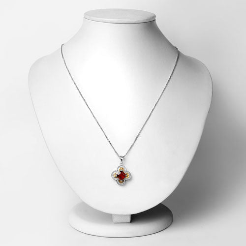 Pendentif en Hessonite et Diamant de 1,63 Carat en Or 18K et Argent Sterling
