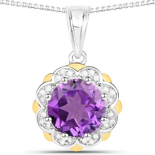Colgante de amatista genuina de 1.87 quilates y diamantes en oro de 14K y plata esterlina