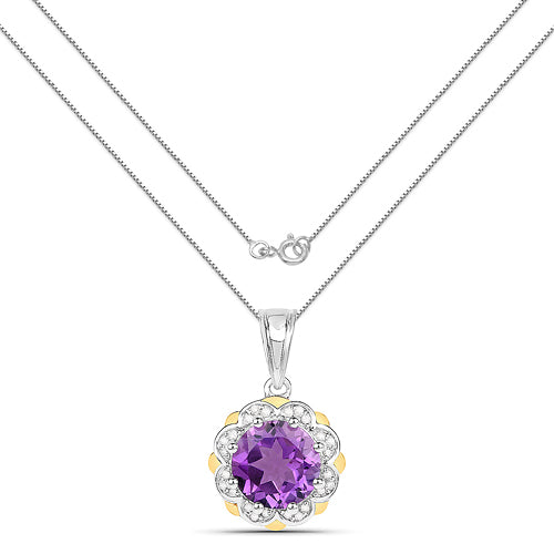 Colgante de amatista genuina de 1.87 quilates y diamantes en oro de 14K y plata esterlina