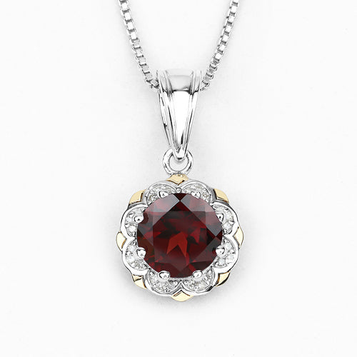 Pendentif en Grenat et Diamant de 2,32 Carats en Or 14K et Argent