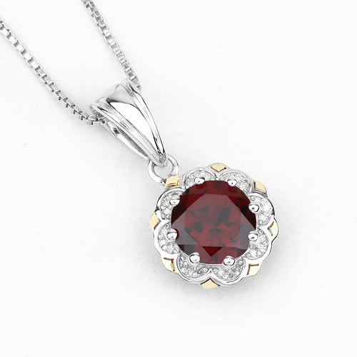 Pendentif en Grenat et Diamant de 2,32 Carats en Or 14K et Argent