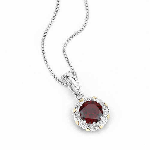 Pendentif en Grenat et Diamant de 2,32 Carats en Or 14K et Argent