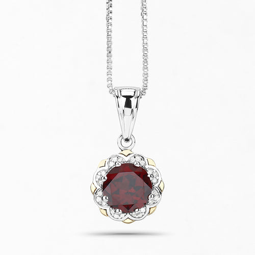 Pendentif en Grenat et Diamant de 2,32 Carats en Or 14K et Argent