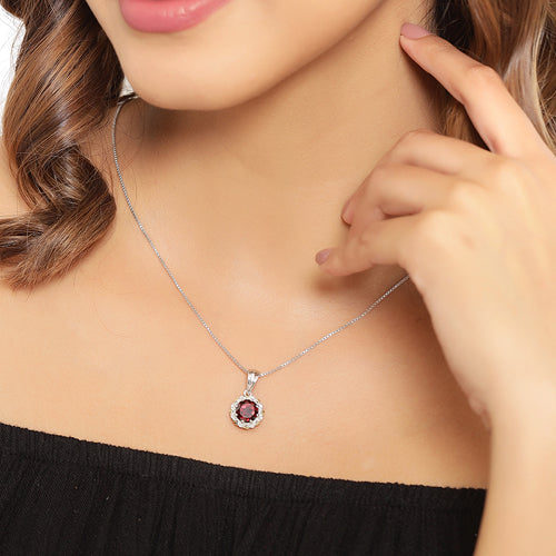 Pendentif en Grenat et Diamant de 2,32 Carats en Or 14K et Argent