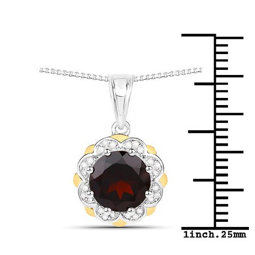 Pendentif en Grenat et Diamant de 2,32 Carats en Or 14K et Argent