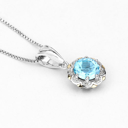 Colgante de Topacio Azul Suizo de 2.32 Quilates y Diamantes en Oro de 14K y Plata Esterlina