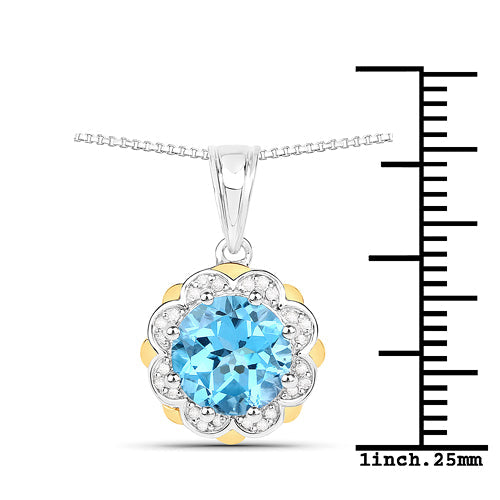 Colgante de Topacio Azul Suizo de 2.32 Quilates y Diamantes en Oro de 14K y Plata Esterlina