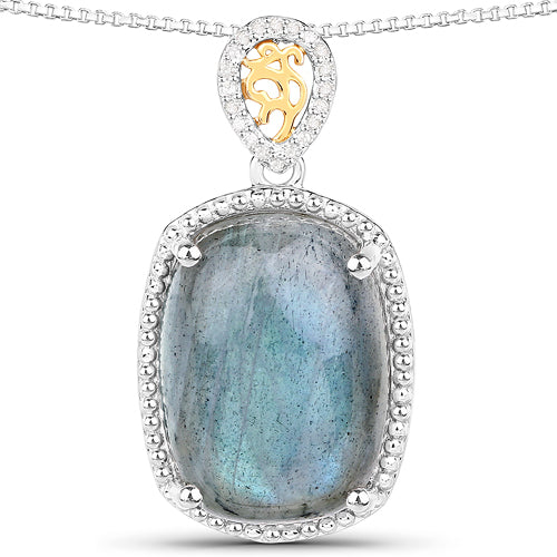 11.05 Carat Genuine Labradorite & Diamond Pendant in 14K Gold