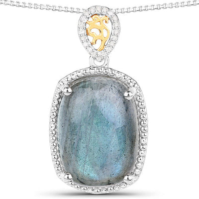 11.05 Carat Genuine Labradorite & Diamond Pendant in 14K Gold