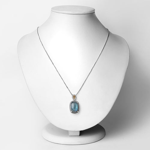 11.05 Carat Genuine Labradorite & Diamond Pendant in 14K Gold