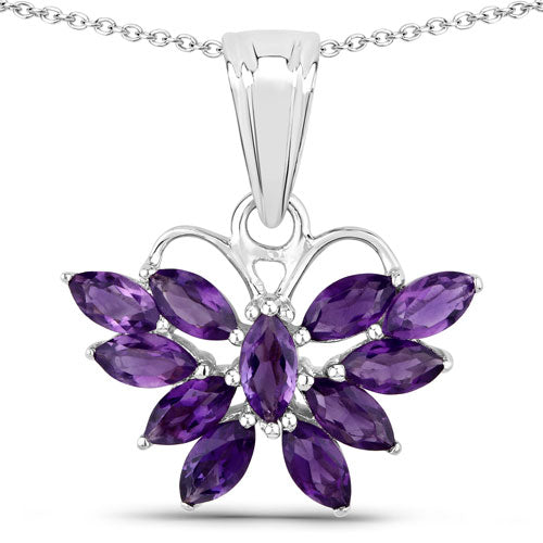 1.65 Carat Genuine Amethyst Butterfly Pendant in Sterling Silver