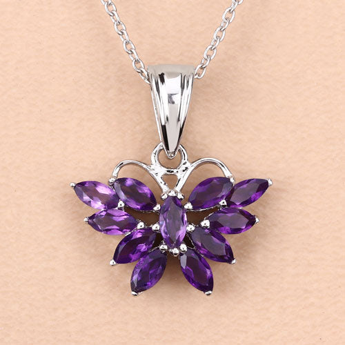 1.65 Carat Genuine Amethyst Butterfly Pendant in Sterling Silver