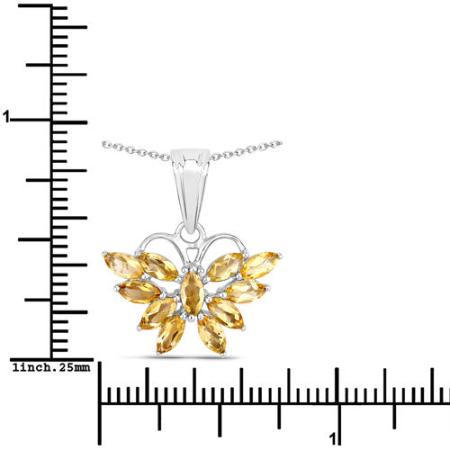 1.32 Carat Genuine Citrine .925 Sterling Silver Butterfly Pendant
