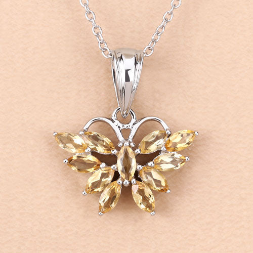 1.32 Carat Genuine Citrine .925 Sterling Silver Butterfly Pendant