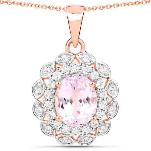4.26 Carat Genuine Kunzite and White Topaz Pendant in Sterling Silver