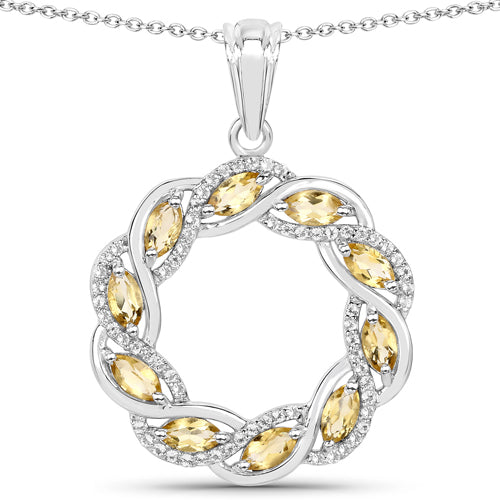 1.73 Carat Genuine Citrine & White Topaz Sterling Silver Pendant